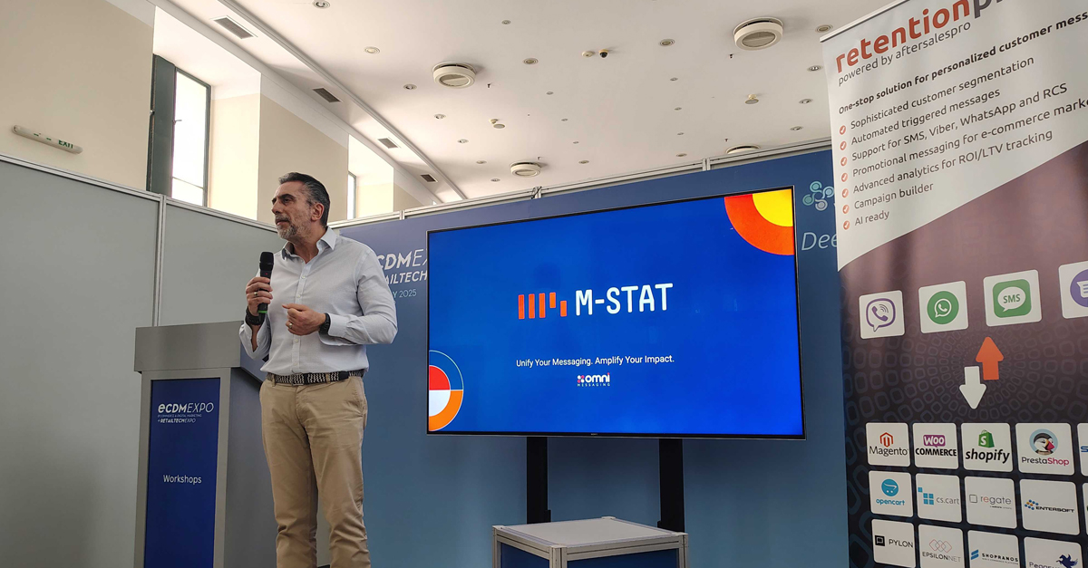 Η M-STAT συμμετείχε ενεργά στο workshop “From Orders Fulfillment to Customers Loyalty”, στο πλαίσιο του ECDM & RetailTech Expo SEE, που πραγματοποιήθηκε στις 30 Μαΐου στον ιστορικό χώρο του Ζαππείου Μεγάρου στην Αθήνα. Ως ο αποκλειστικός Platinum Partner της Viber στην Ελλάδα, η M-STAT παρουσίασε τα νέα διαδραστικά formats του Viber — List Messages και Carousel Messages — που έχουν σχεδιαστεί για να ενισχύσουν την εμπειρία του χρήστη, να αυξήσουν το engagement και να κάνουν την επικοινωνία μετά την αγορά πιο αποδοτική και προσωποποιημένη. Οι νέες αυτές δυνατότητες προσφέρονται αποκλειστικά μέσω της νέας Omni Messaging Platform της M-STAT, μιας πλήρως ενοποιημένης λύσης για brands που θέλουν να αξιοποιήσουν στο έπακρο τα messaging κανάλια τους. Θα θέλαμε να ευχαριστήσουμε θερμά την ομάδα του AfterSalesPro® και τον Νικόλαο Χατζηδάκη για την πρόσκληση και την άψογη διοργάνωση ενός τόσο ουσιαστικού διαλόγου για την εξέλιξη του eCommerce και του retail στην Ελλάδα.